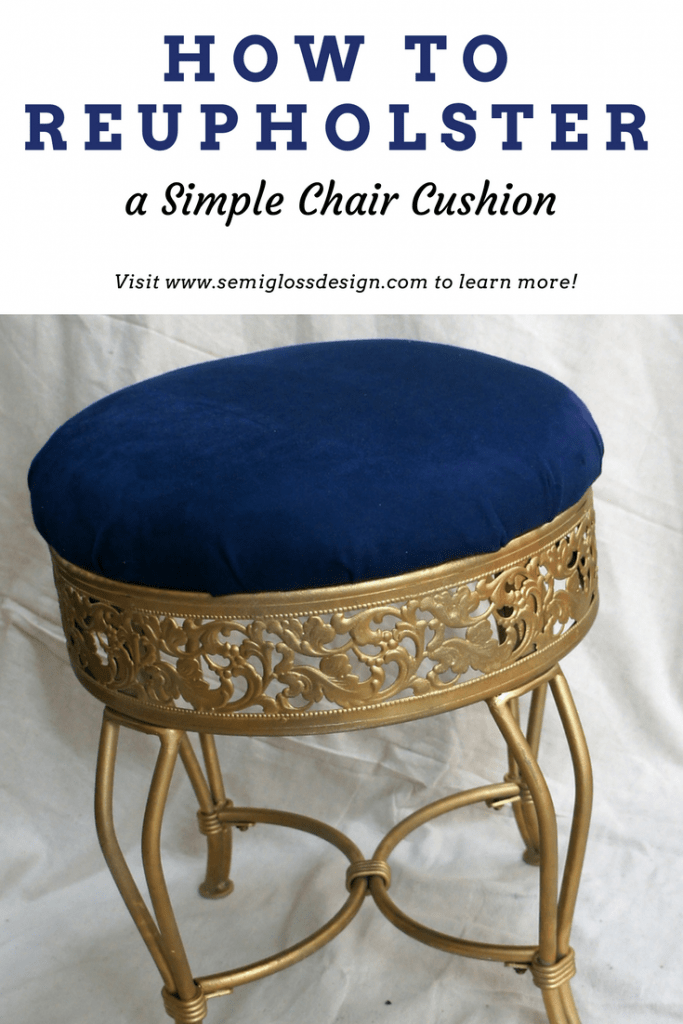 Learn how to reupholster a simple chair cushion to customize your furniture. This easy DIY tutorial can be used for dining room chair cushions as well. 