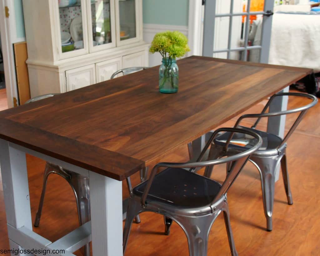 farmhouse table with uncomfortable metal chairs