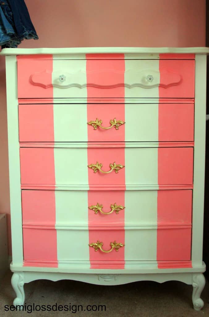 pink and white striped french dresser