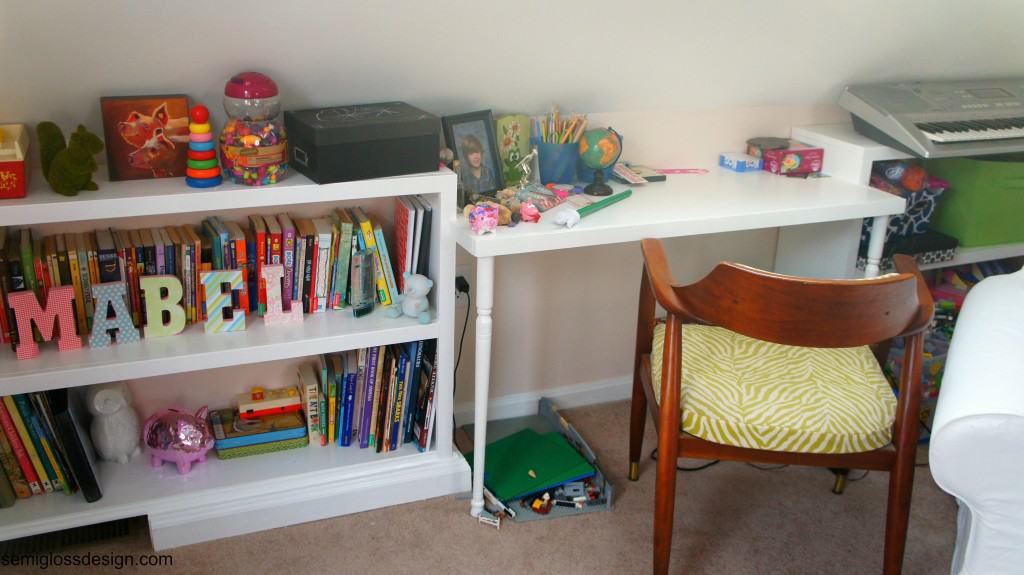 built in shelves and desk