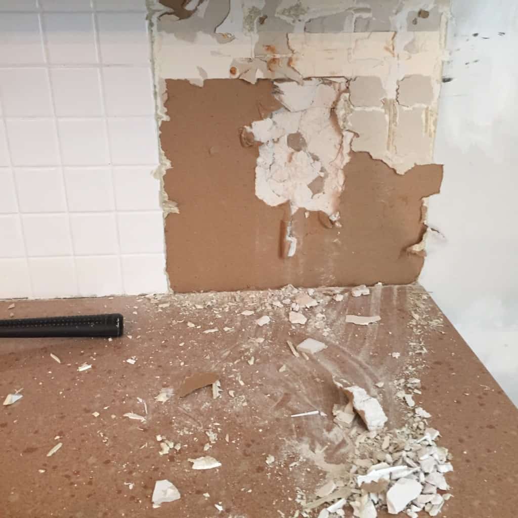 prep work for tile in kitchen