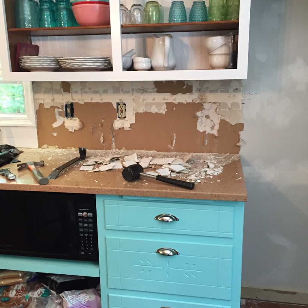 prepping walls for backsplash in kitchen