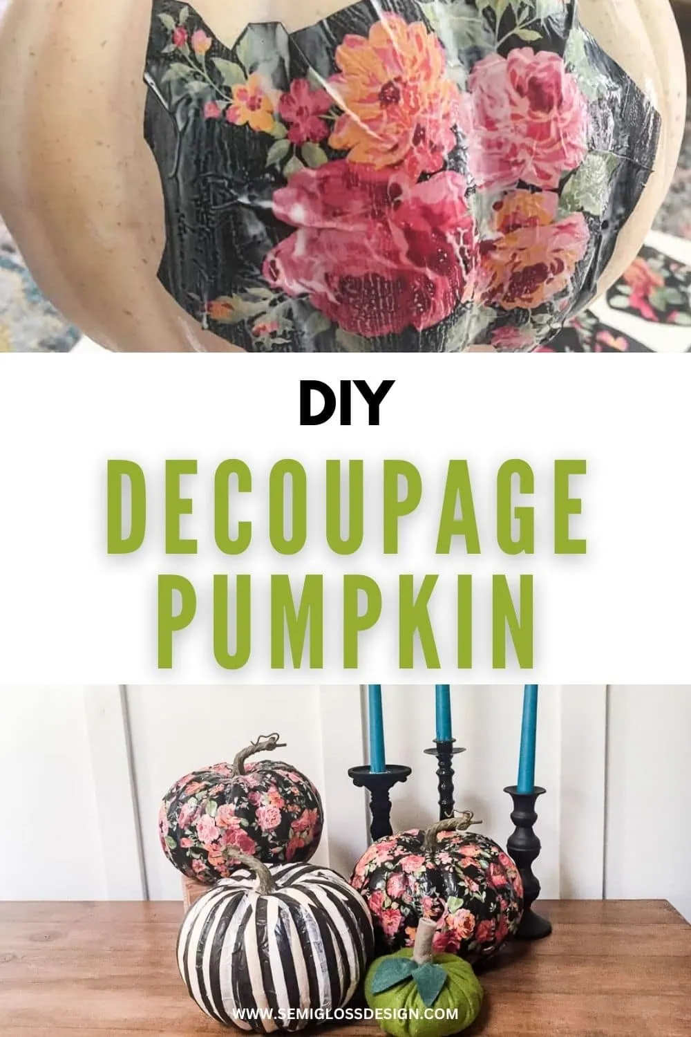 Not into carving pumpkins? This easy decoupage pumpkin features a fun patchwork pattern that's easy to customize to match your decor! Easy decoupage patchwork pumpkin