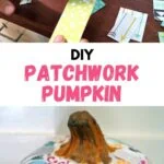 collage or cutting scrapbook paper and finished patchwork pumpkin