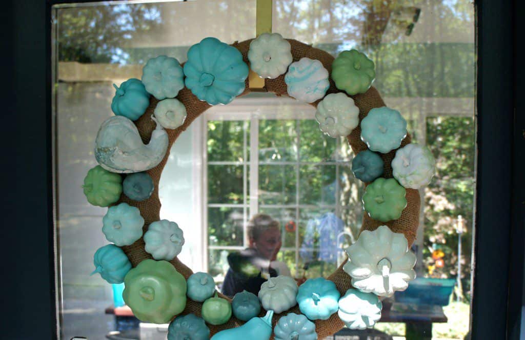 aqua and green pumpkin wreath