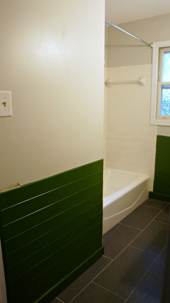 gray tile floor in bathroom