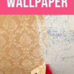 red scraper scraping wallpaper from wall