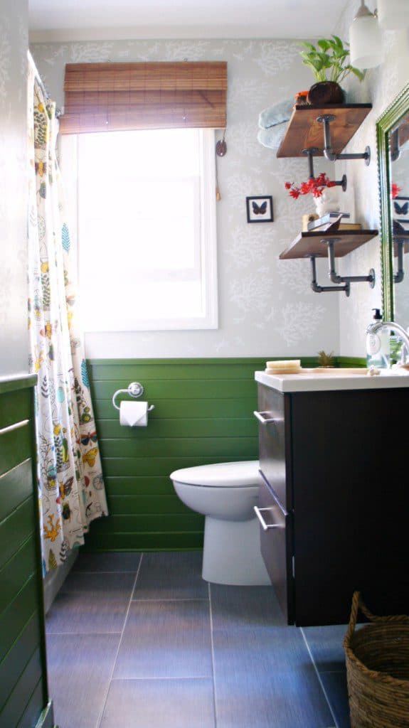 green shiplap in bathroom