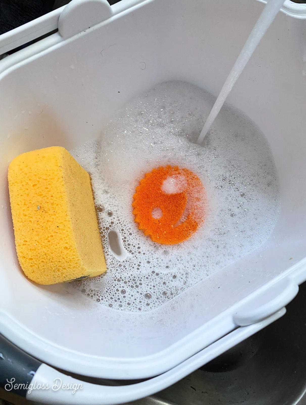 bucket with sponge and Scrub Daddy