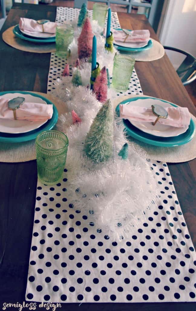 Color and whimsy dominate this magical winter tablescape.