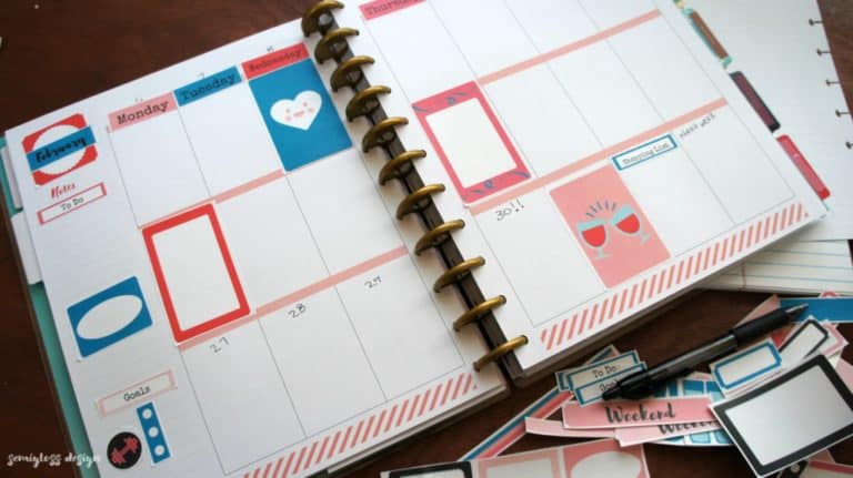 Free Big Happy Planner Stickers February Semigloss Design