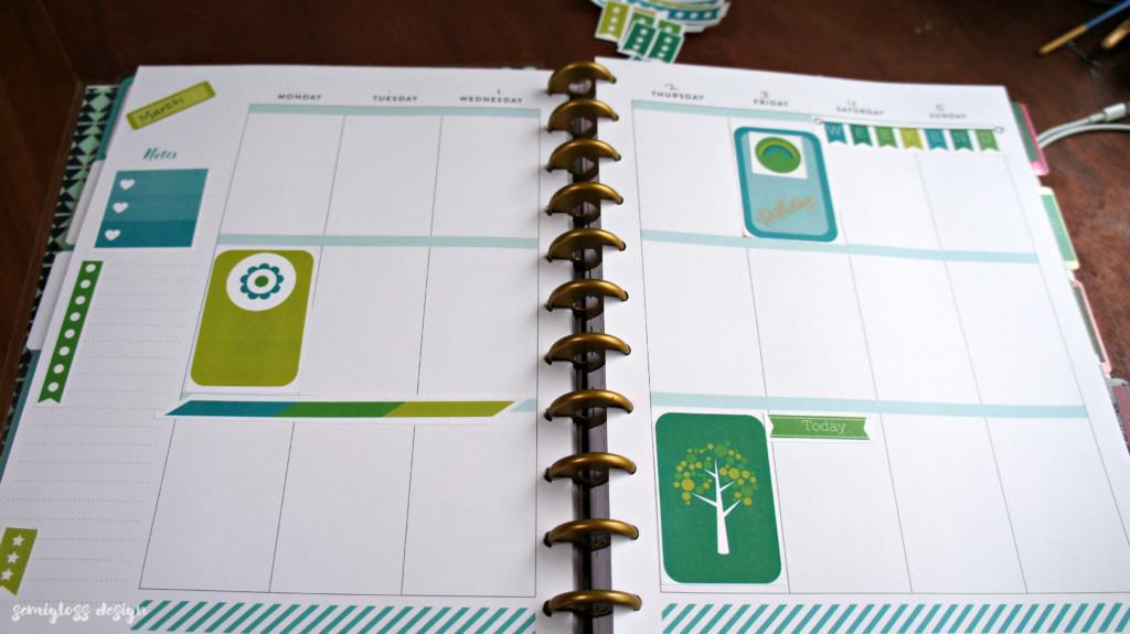 Aqua and green March Big Happy Planner Stickers free for you to print at home. Make your planner pretty with free stickers!