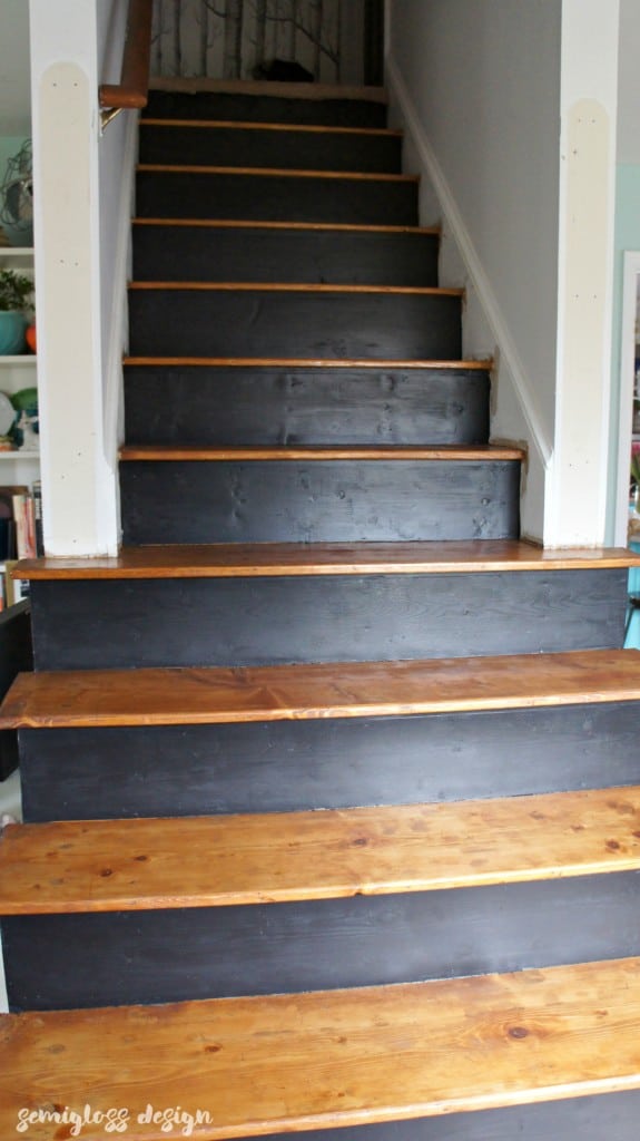 how to stain stairs with painted risers