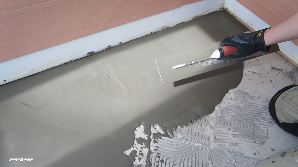 applying concrete skimcoat over tile mortar