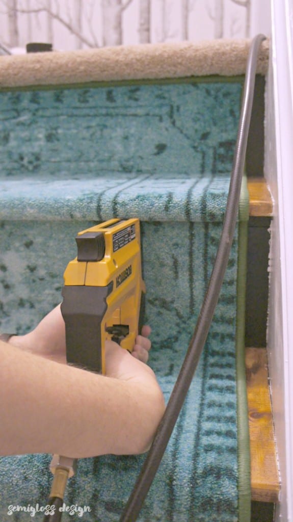 Stapling carpet