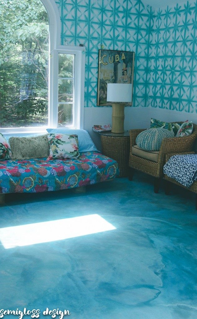 Stained concrete floors in sunroom