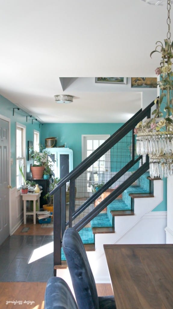 My staircase renovation. See how I transformed my boring, traditional staircase into a modern, colorful staircase with DIYs.