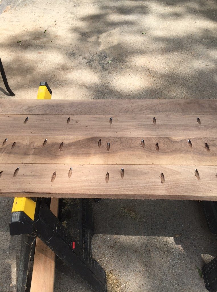 underneath of countertop showing the pocket holes that hold it together