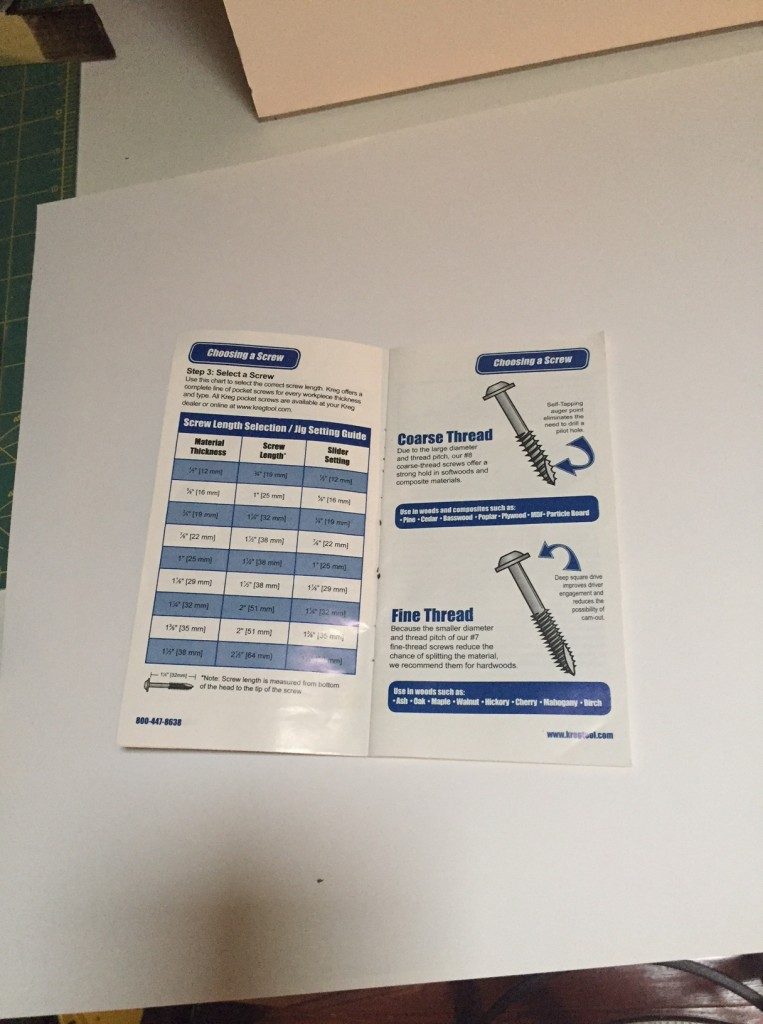 kreg jig screw size for wood thicknesses