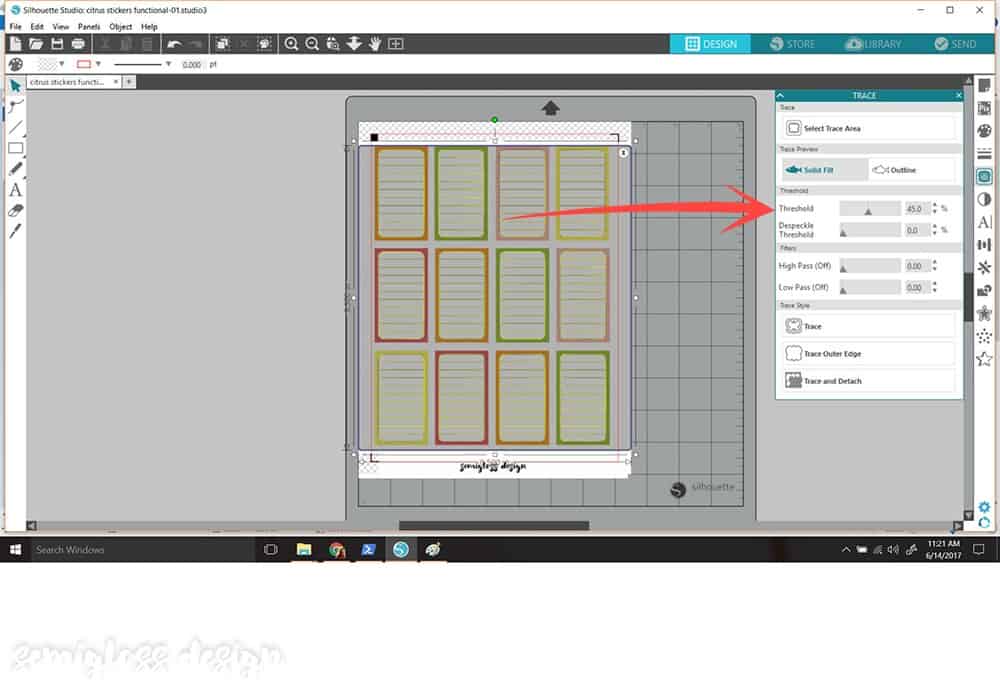 settings for tracing in silhouette studio