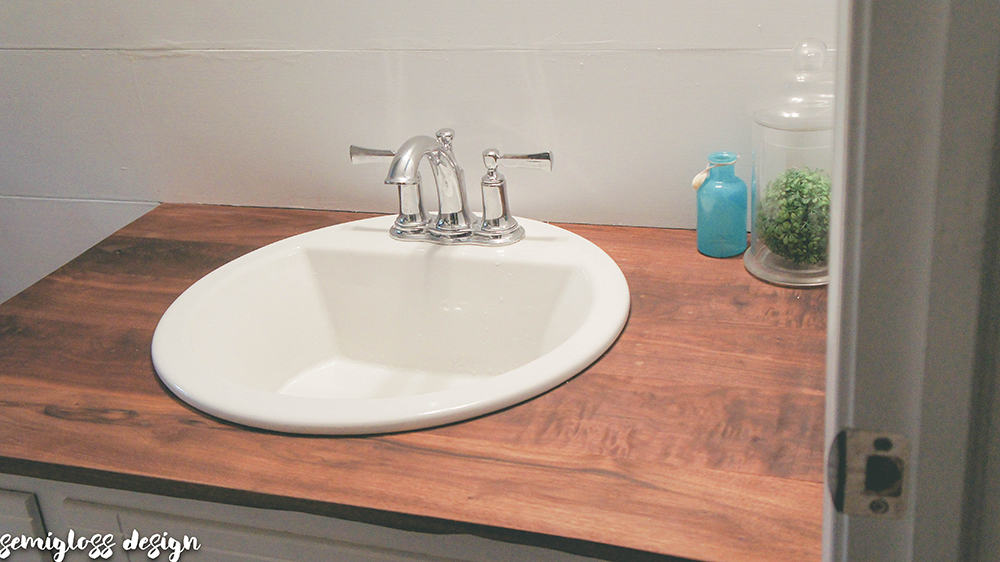 wood countertop in bathroom