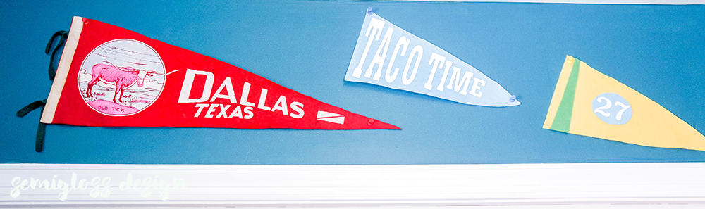 custom pennants hung with vintage pennants