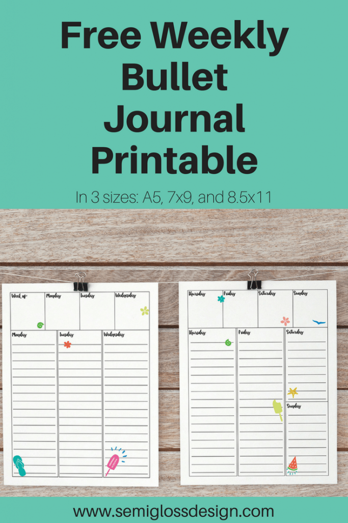 Free printable for weekly layout in bullet journal