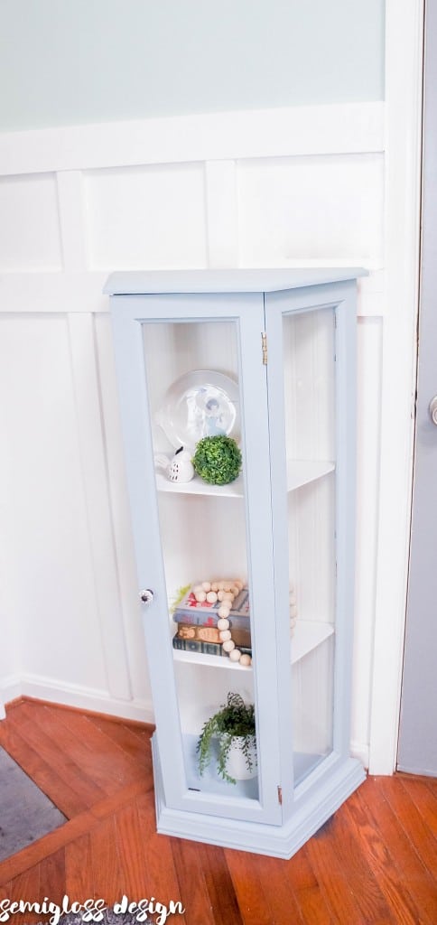 Light blue chalk painted curio cabinet