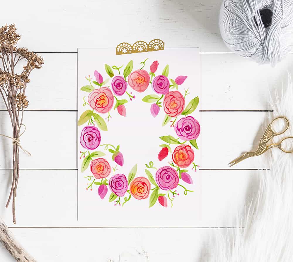 Free Printable Watercolor Floral Wreath Art