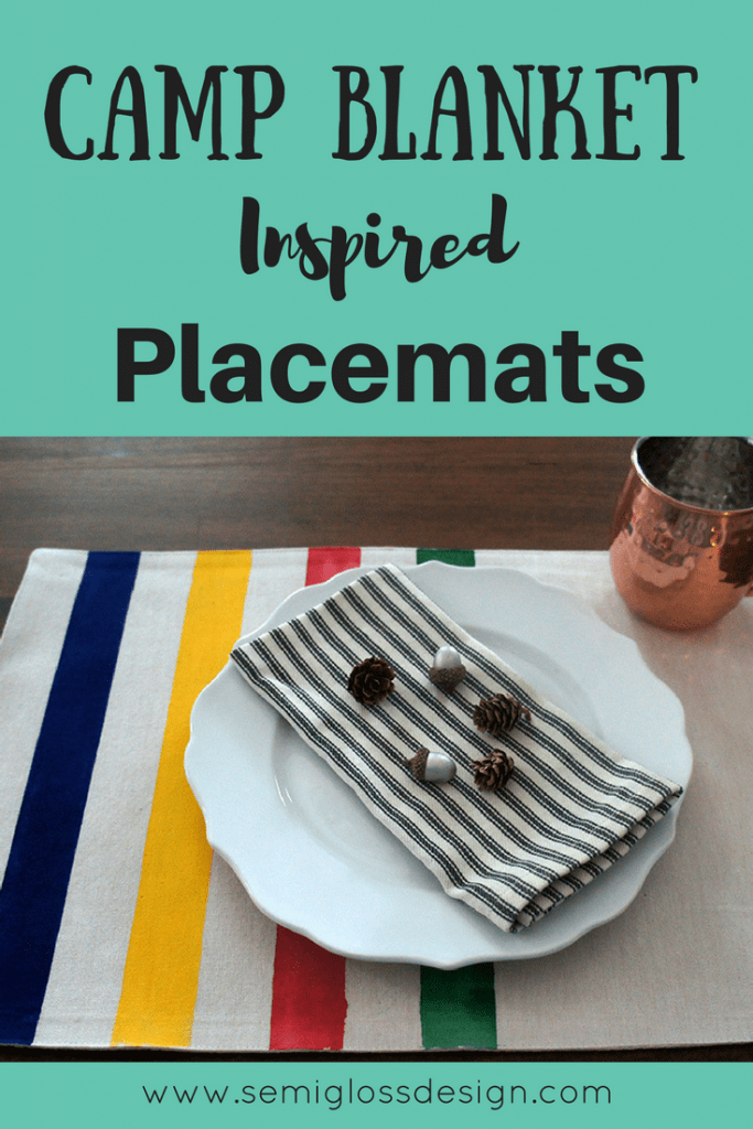 Hudson bay blanket inspired placemats with plate and napkin