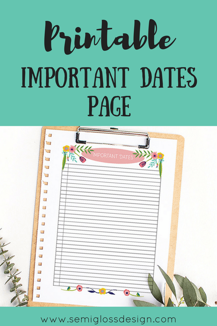 bullet journal printable | important dates printable | planner printable | free printables | printable planner 