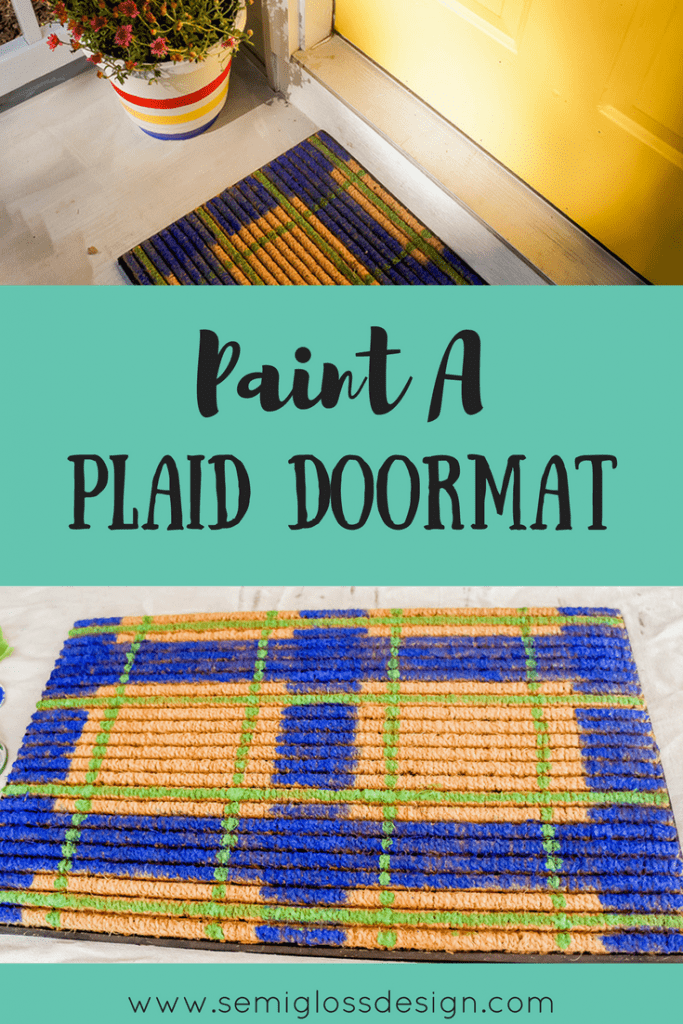 Paint a plaid doormat and elevate your entryway! This easy DIY welcome mat is the perfect seasonal touch to boost your curb appeal on a budget! #curbappeal