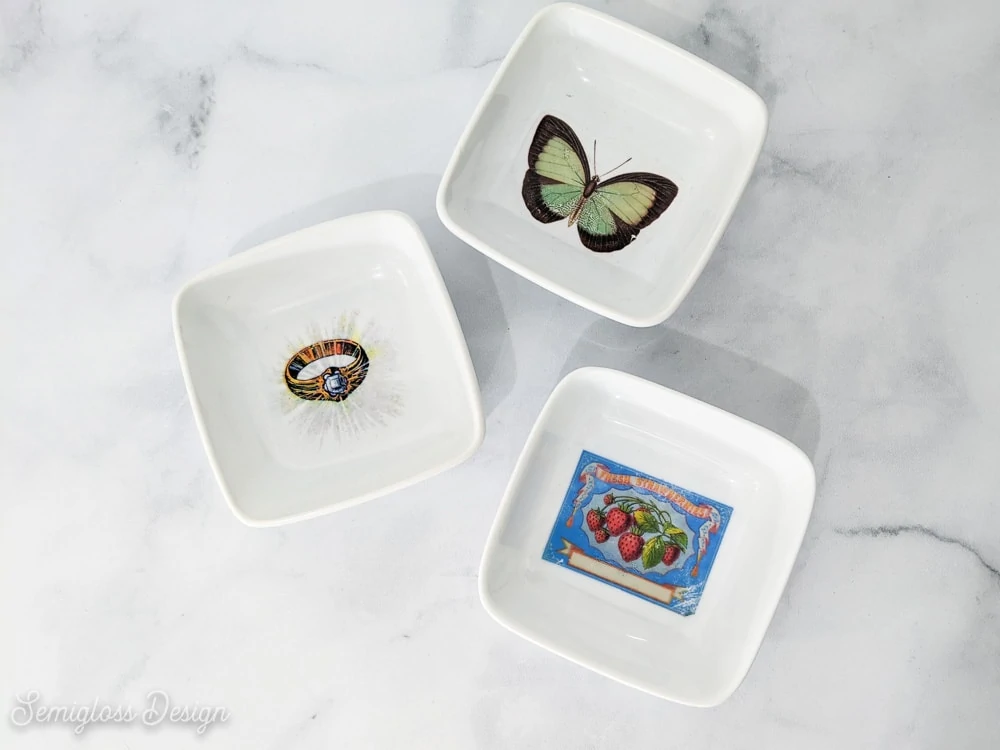 jewelry dishes with vintage images