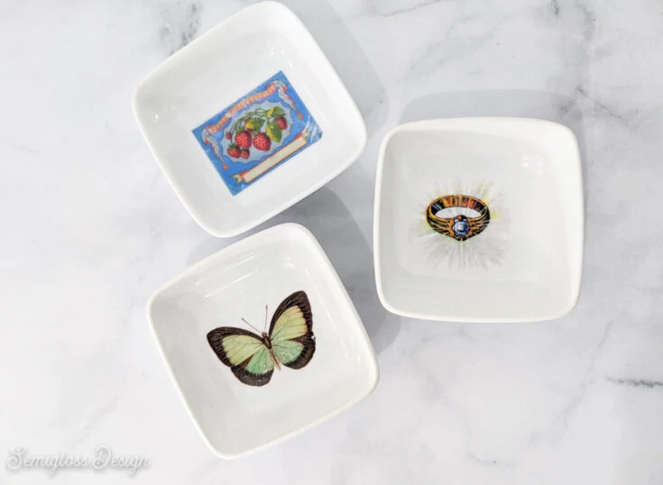 trinket dishes with vintage butterfly and ring image