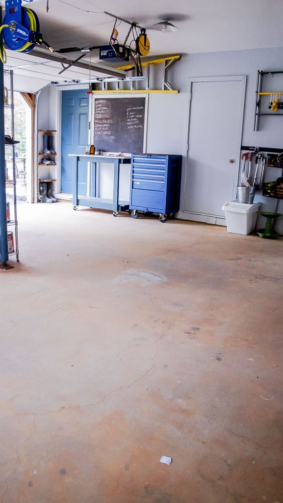 stained concrete floor in garage