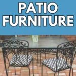 black wrought iron table set on brick patio