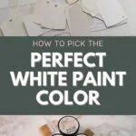 collage of white paint chips and sample pots
