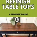 console table with stained wood top and blue painted bottom