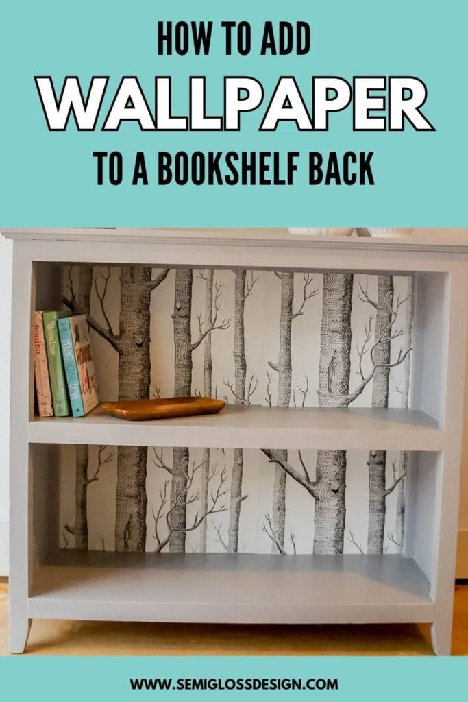 bookshelf with tree wallpaper back