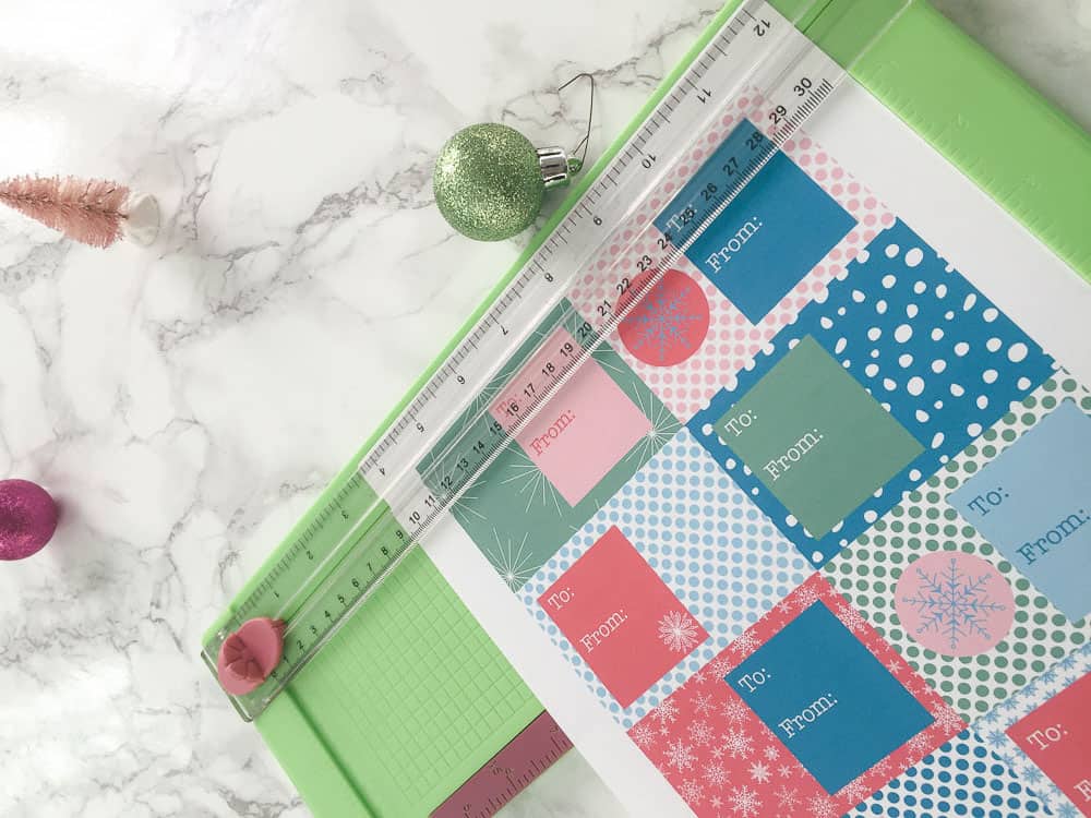 using paper cutter to cut printable gift tags