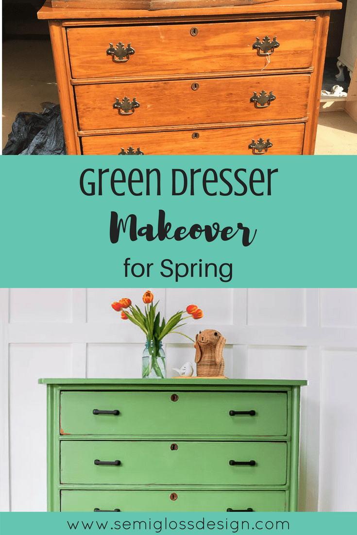 This dresser makeover features Country Chic Paint in Rustic Green. #paintedfurniture #countrychicpaint 