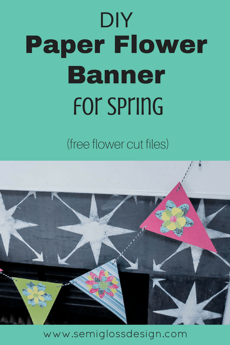 Make your own paper flower banner for spring. This fun DIY spring decor project is simple and budget friendly. Free flower cut files. #cutfile #papercrafting #banner #springdecor