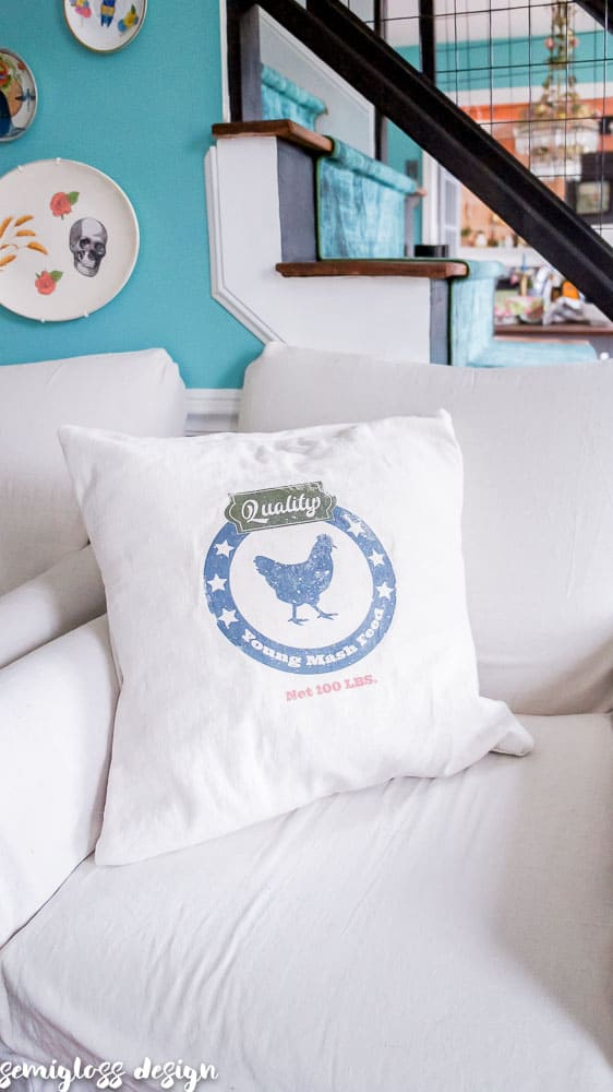 DIY feedsack inspired pillow