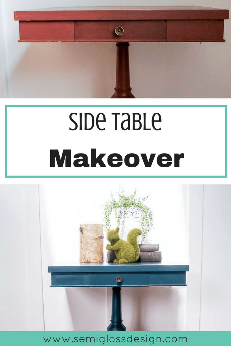 A painted side table makeover goes from boring to beautiful. #paintedfurniture #countrychicpaint #sidetable #paintingfurniture