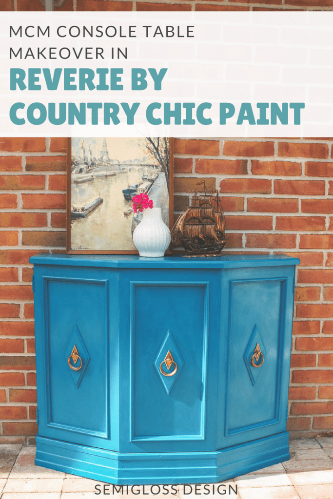 Looking for a bold furniture makeover? This MCM console table was painted in Reverie by Country Chic Paint for a bold new look. #paintedfurniture #furnituremakeover #countrychicpaint