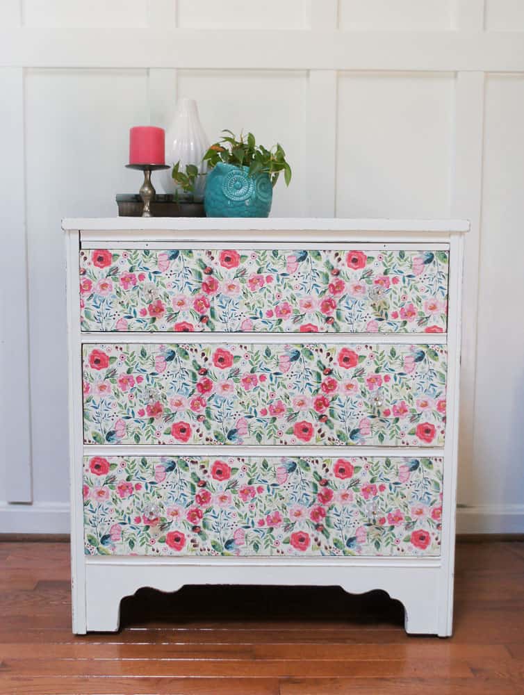 Updated dresser decoupaged with floral napkins