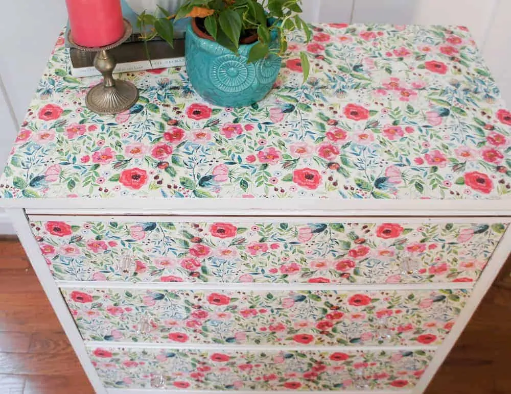 Floral pattern on tops and drawers of dresser