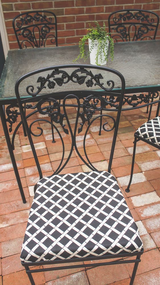 painted wrought iron furniture with reupholstered seats