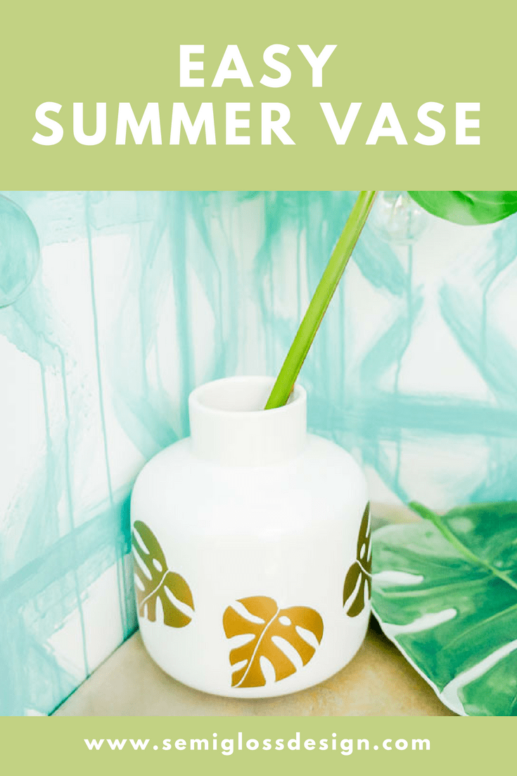 Make an easy summer vase to fill with all of your favorite summer blooms or foliage! This DIY vase features gold monstera leaves for a fun, tropical feel!