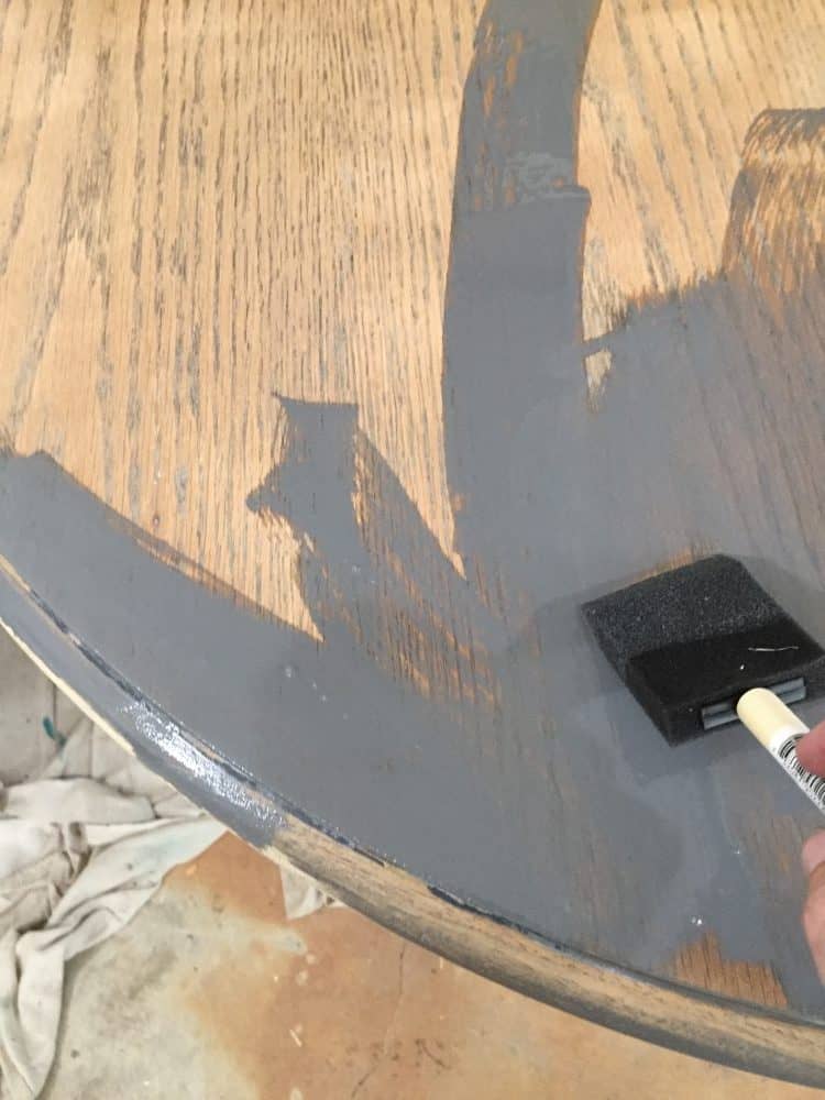 Apply gray stain to raw table top